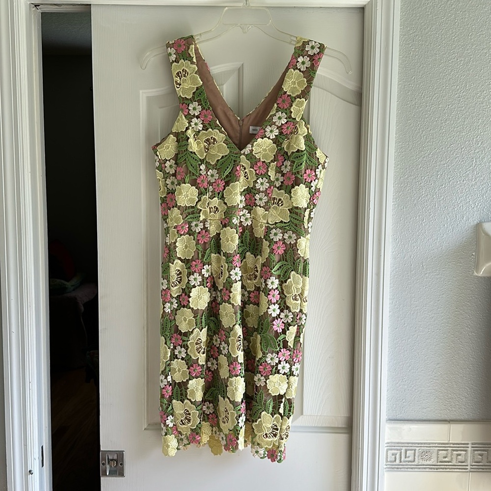Dress the population - pink and green floral mini dress